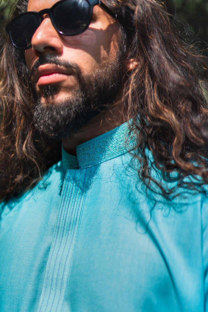 Men's Sea Blue Kurtha