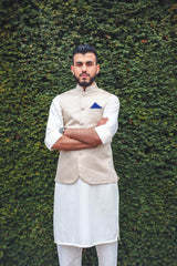 Men's Formal Cream Jamawar Vest